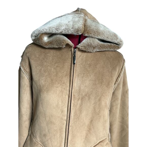 Aeros Women’s Size Medium High End Tan Vegan Suede Shearling Coat - Picture 5 of 7